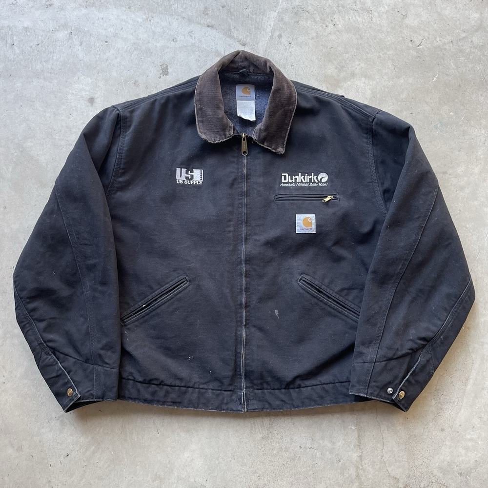 Vintage Carhartt Detroit Jacket Black Faded Blanket Lined Size 50 XL/2XL J01 BLK